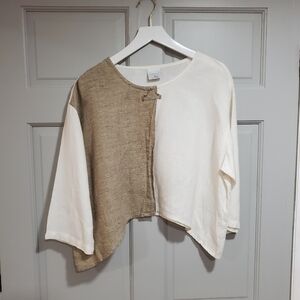 Click By color Me cotton Blouse Women Size‎ Medium 100% Linen Two-Tone Boxy Top